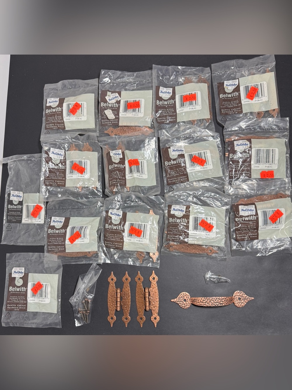 Vintage Belwith Hammered Antique Copper Cabinet Hardware Lot 26 Hinges/1 Pull
